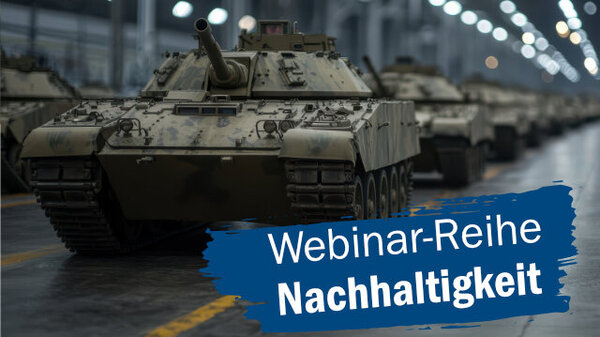 Das KI-generierte Bild zeigt Panzer in einer Fabrikhalle.